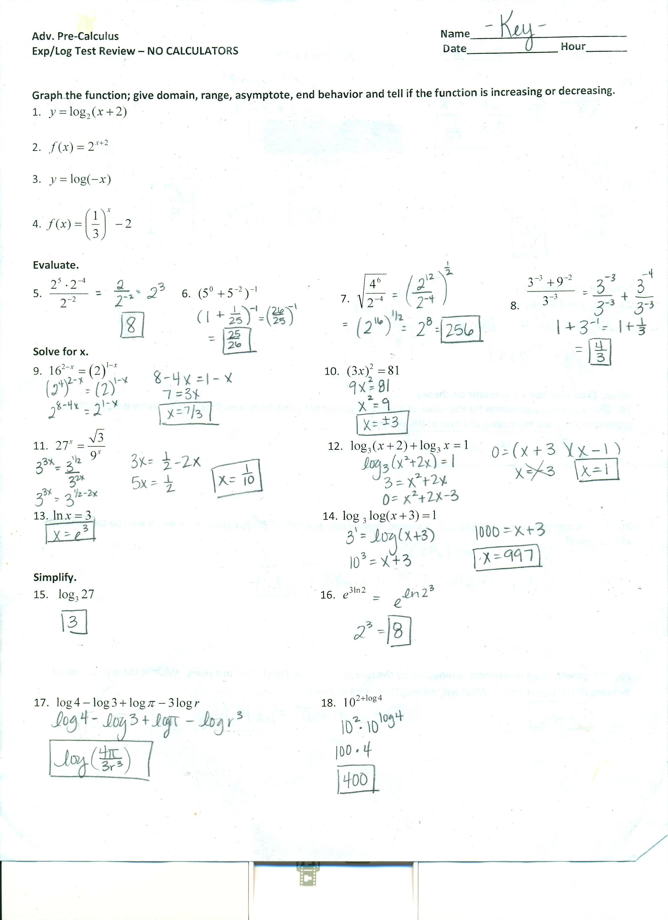 precalculus review packet answers